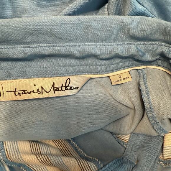 Travis Mathew Polo Men’s Small Blue Stripe Regular Fit SS Performance Golf - Picture 5 of 11